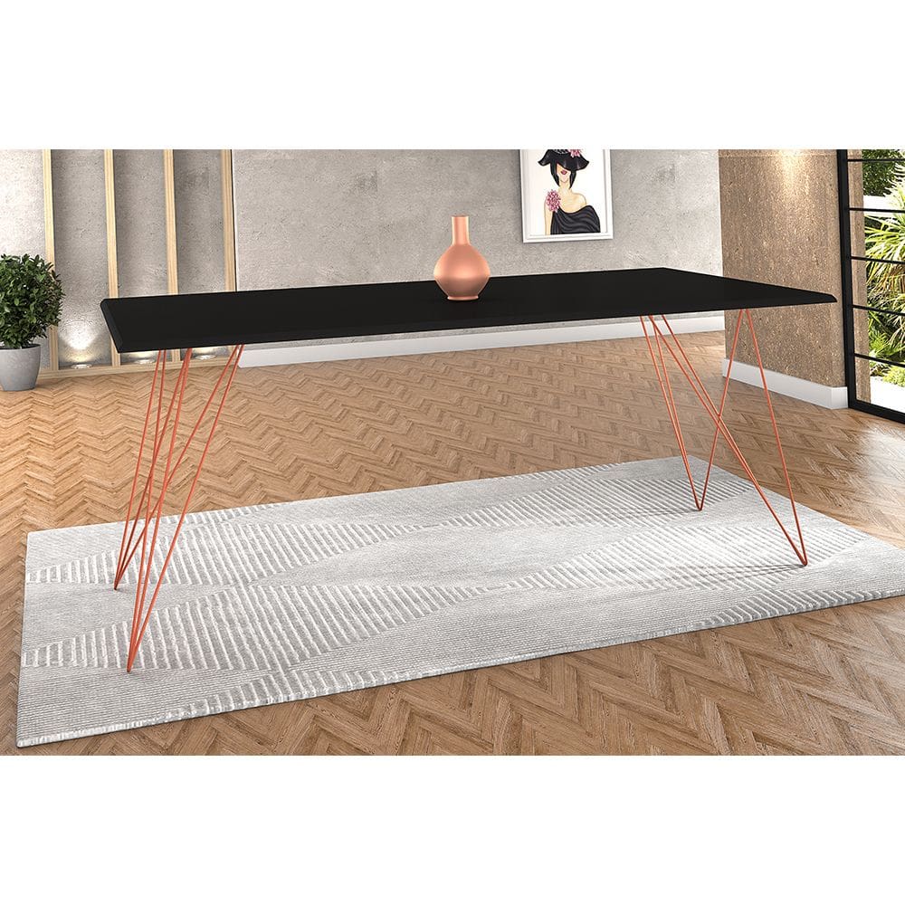 Mesa De Madeira Trama Base Cobre Com  Tampo Preto 140 X 80 - New Green