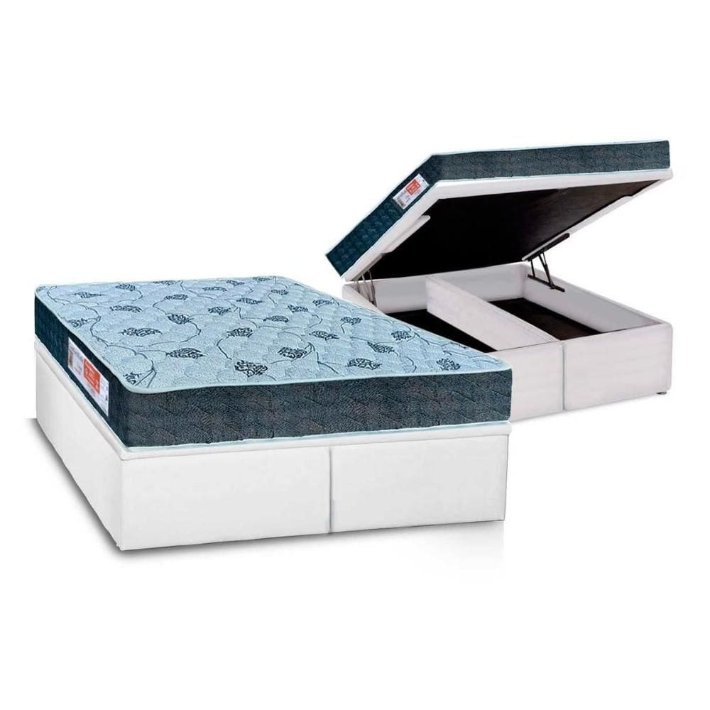 Cama Box Baú Queen: Colchão Espuma Orthoflex D45 Comfortpedic Line + Base CRC Courano White(158x198)