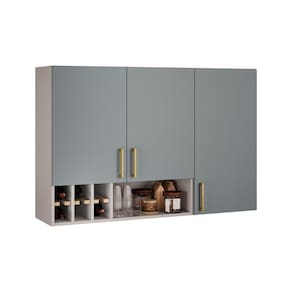 Armário Aéreo de Cozinha Fendi e Gris 3 Portas e Nicho Essence