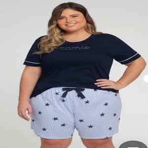 Pijama Short Doll Malha Algodão Manga Curta  Mensageiro dos Sonhos Star Azul Tamanho EGG