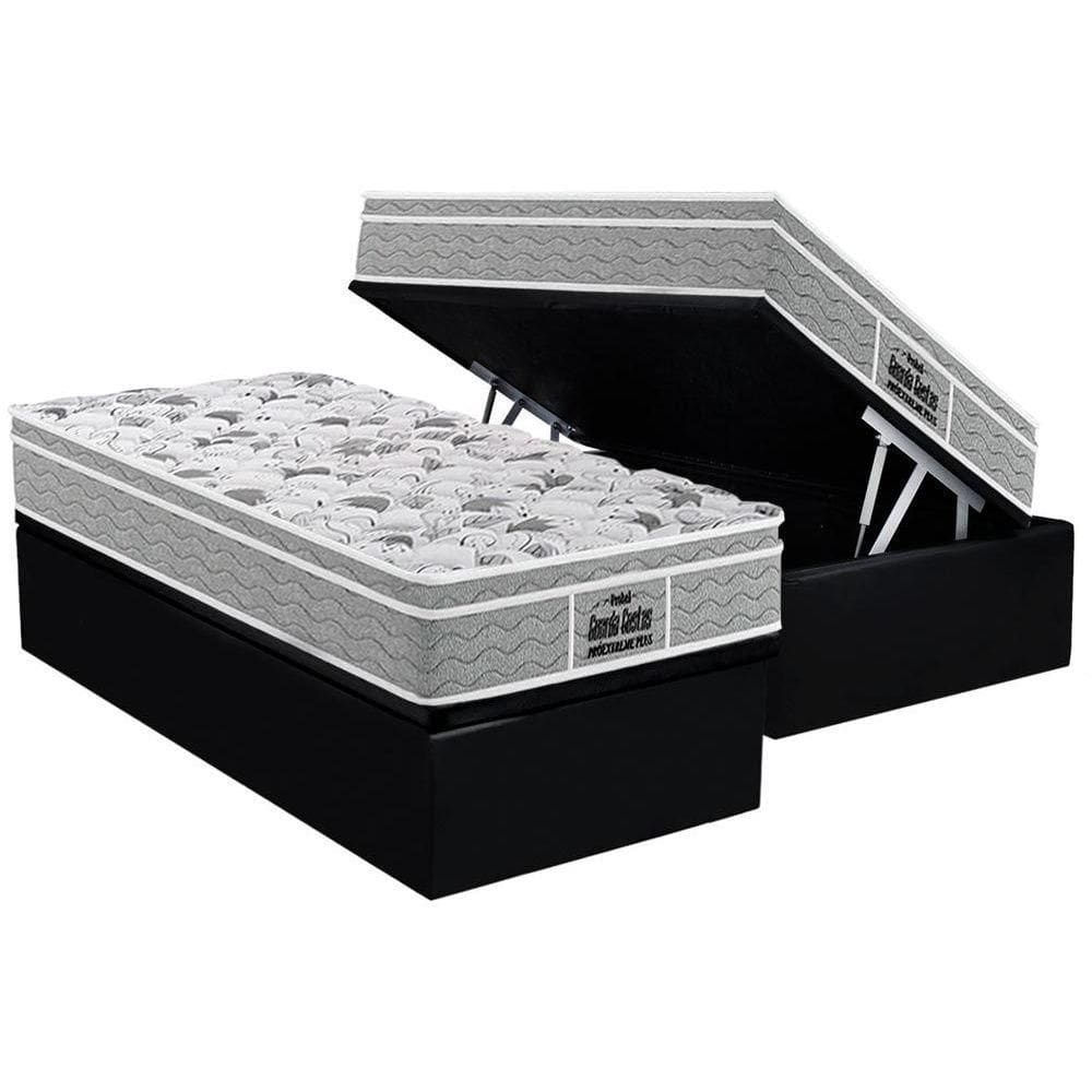 Cama Box Baú Solteiro: Colchão Espuma D45 Probel  / EP Guarda Costas PróExtreme Plus + Base CRC Suede Black(88x188)