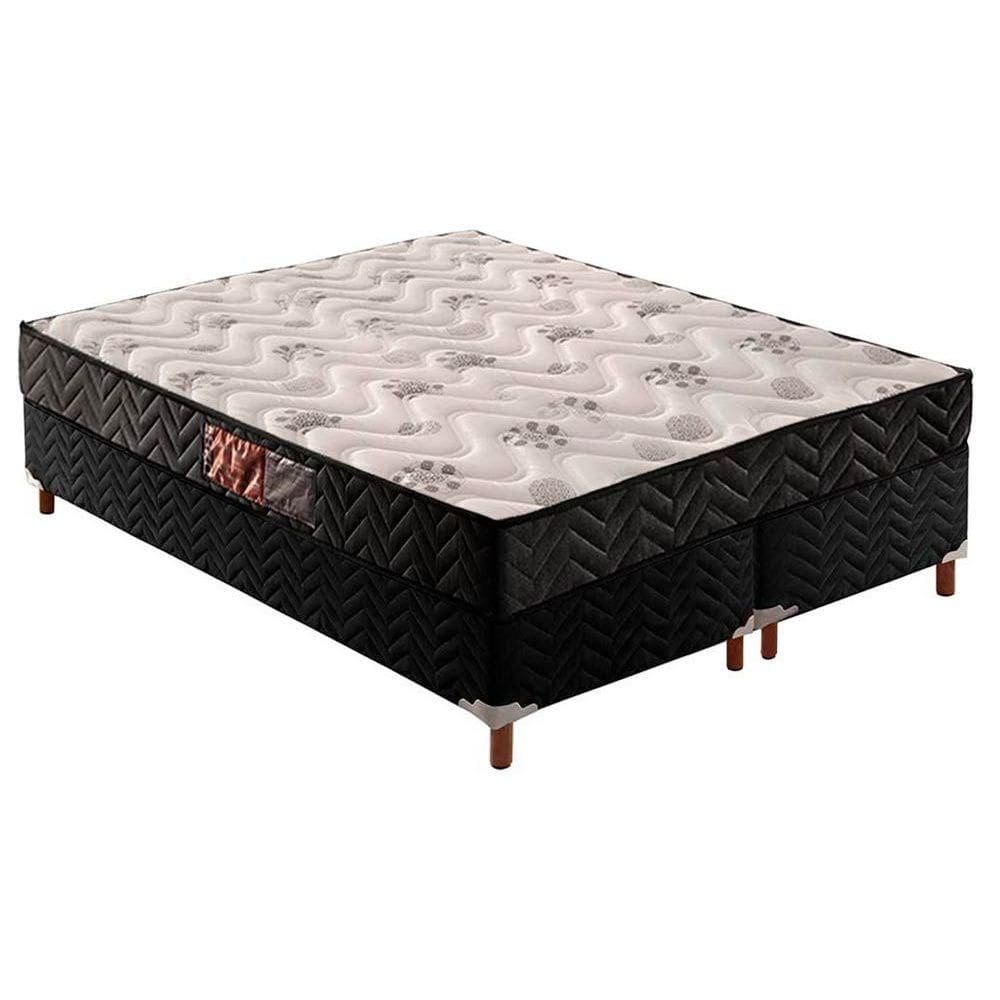 Cama Box Queen: Colchão Espuma D45 Paropas Pasquale Black + Base CRC Suede Black(158x198)