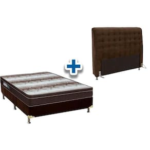 Cama Box Queen CRC + Colchão Ortopédico Light Ortobom + Cabeceira Dama Suede Marrom Chocolate