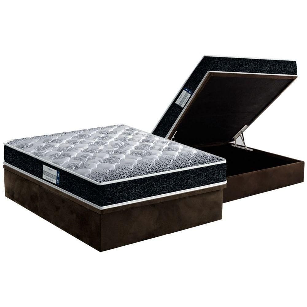 Cama Box Baú Casal: Colchão Espuma Probel D33/EP Firmepedic ProDormir Advanced Tech1500 Double Face + Base CRC Suede Brown(138x188)
