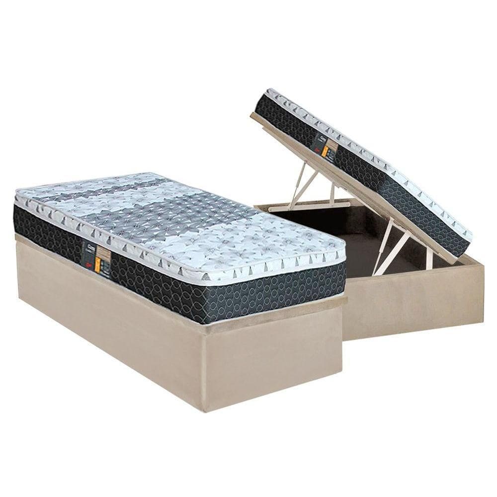 Cama Box Baú Solteiro: Colchão Molas Castor Bonnel System Class One Face + Base CRC Suede Clean(88x188)