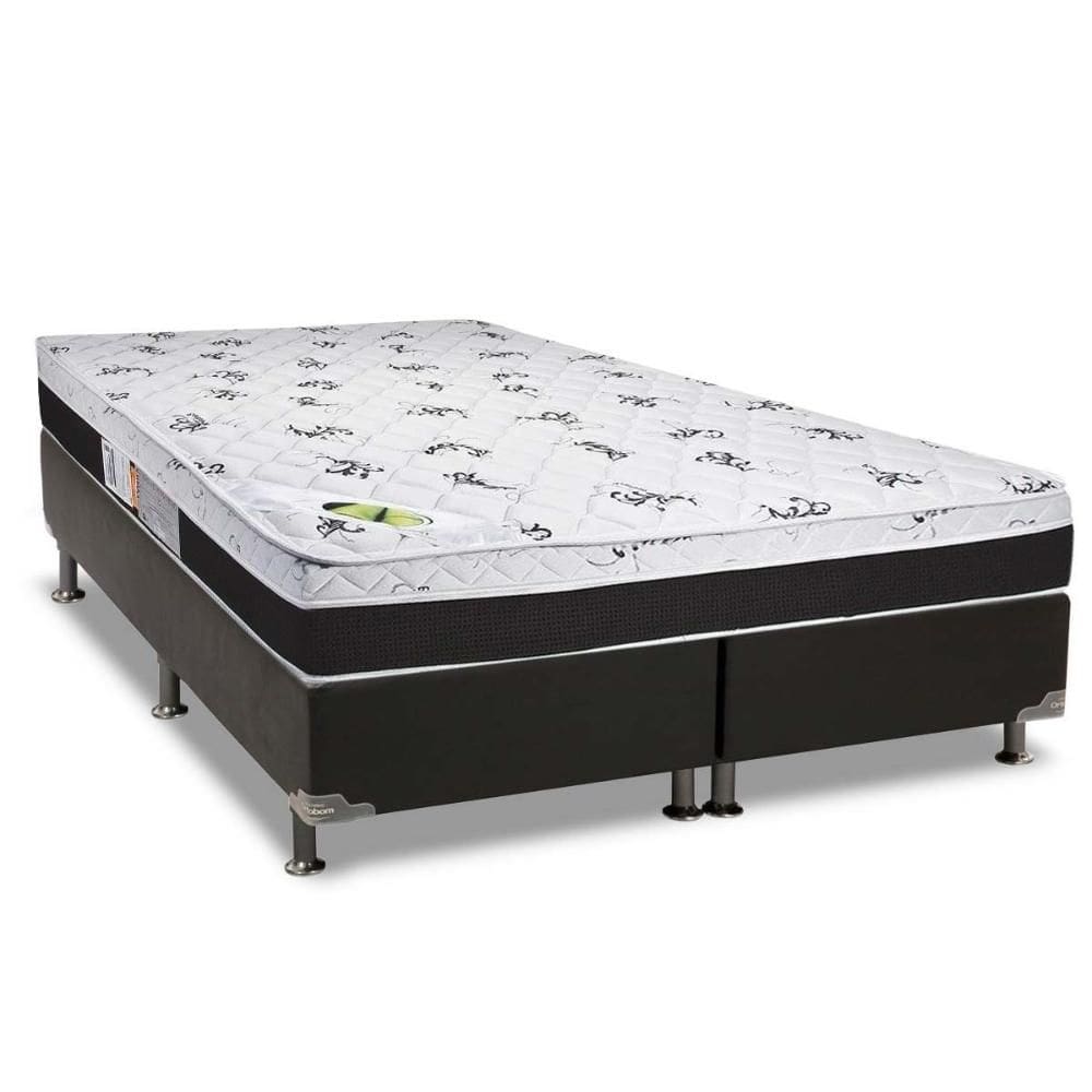 Cama Box Queen: Colchão Espuma Luckspuma D33/AG65 Aspen Super Firme + Base CRC Suede Black(158x198)