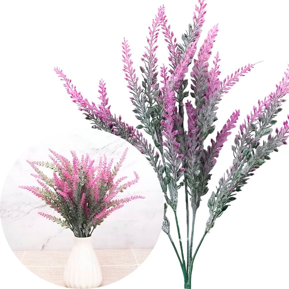 6 Ramos Plantas Lavanda Artificiais Rosa Com 35 Folhas 40cm