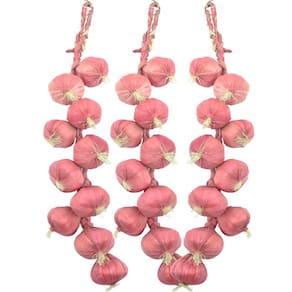 Kit 6 Tranças De Cebolas Artesanal Decoração Artificial 44cm