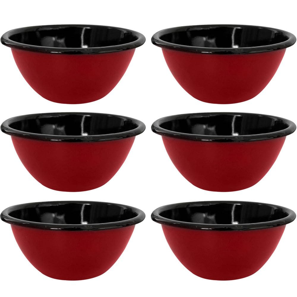 Jogo 6 Tigelas Esmaltadas Ágata 500ml Bowls para Servir Esmaltados Silva Vermelho