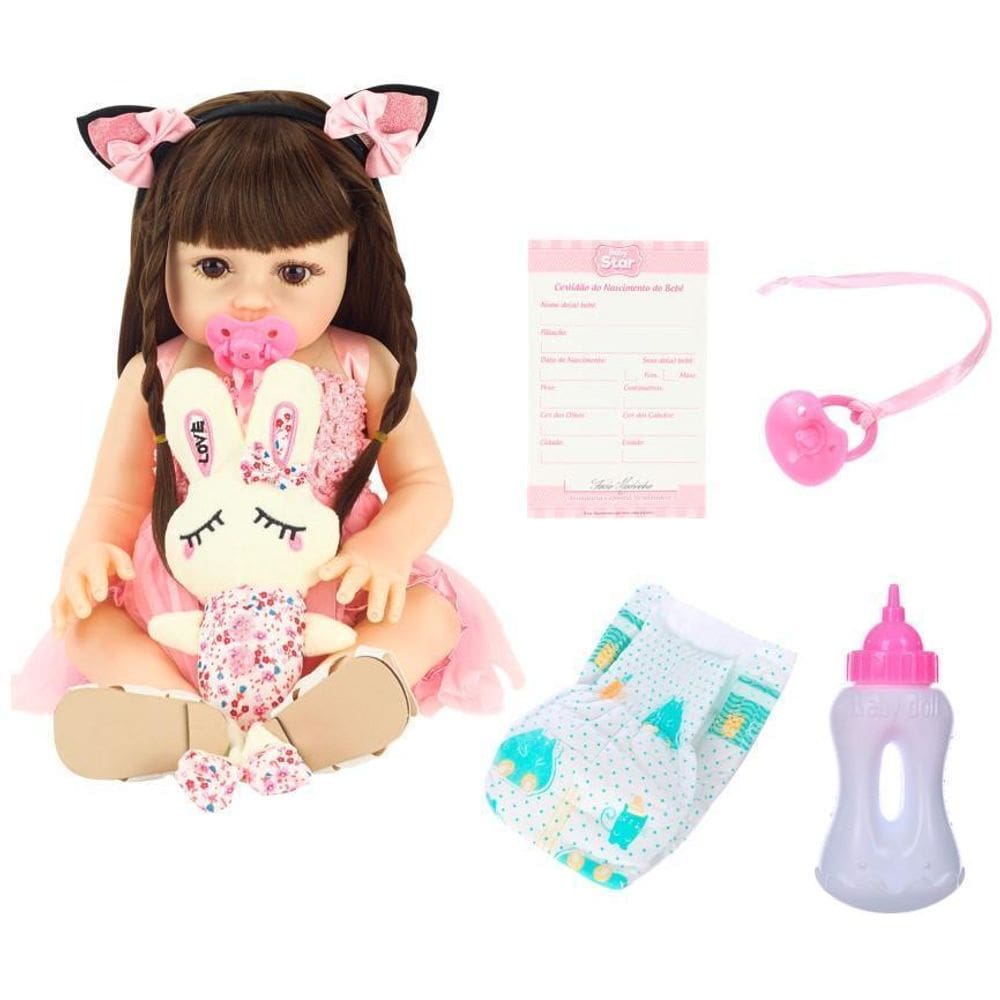 Boneca Bebê Reborn Realista Coelhinho Com Acessórios