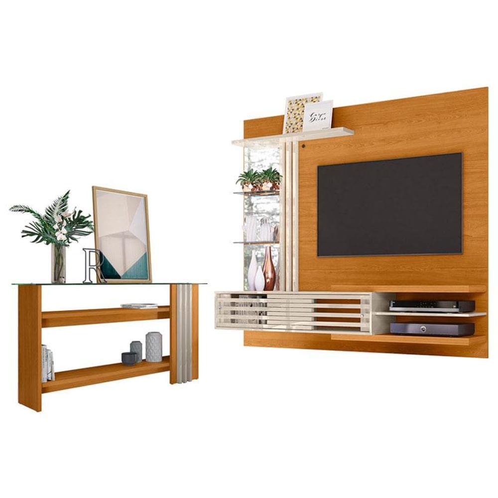 Estante Home Theater Suspenso com Aparador Frizz Supreme Cinamomo Off White - Madetec
