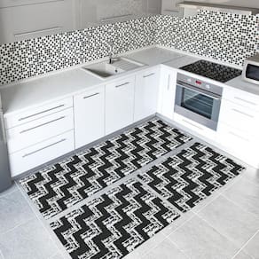 Tapete Cozinha 3 Peças Jacquard Antiderrapante Roma Preto