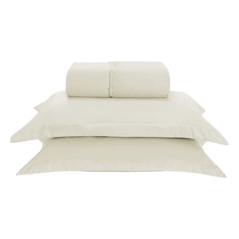 Kit Jogo Lençol Elástico 300 Fios Casal Queen 3 Peças Marfim