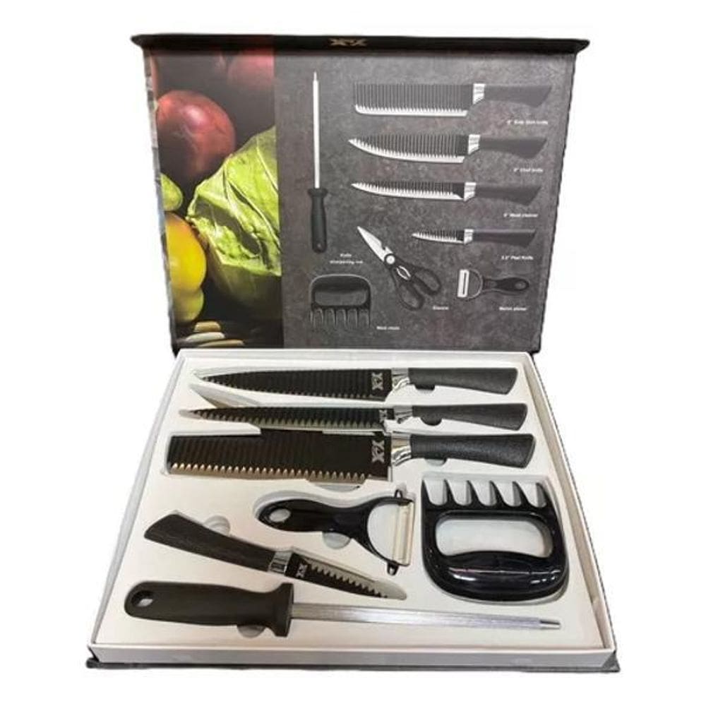 Kit Facas De Churrasco Inox Corte Navalha  - Preto
