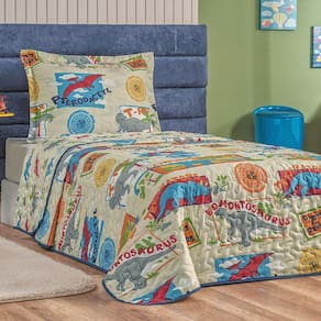 Colcha Infantil Solteiro 2 Peça Menino Menina Estampada Dino