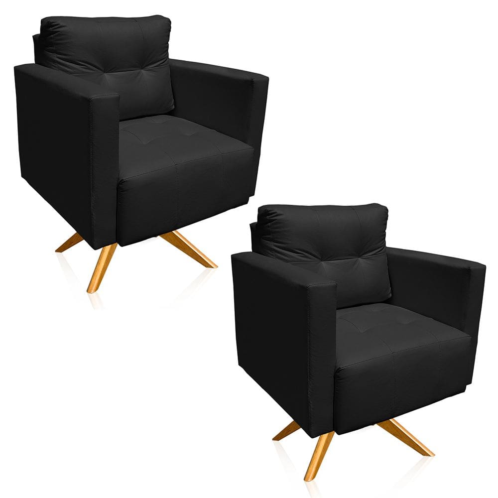 Kit 2 Poltronas Giratória Livia Corino Preto Base de Madeira MA30 - D`Rossi