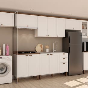 Cozinha Modulada Completa com Aérea de Serviço Integrada 100% Mdf Branco/Ébano