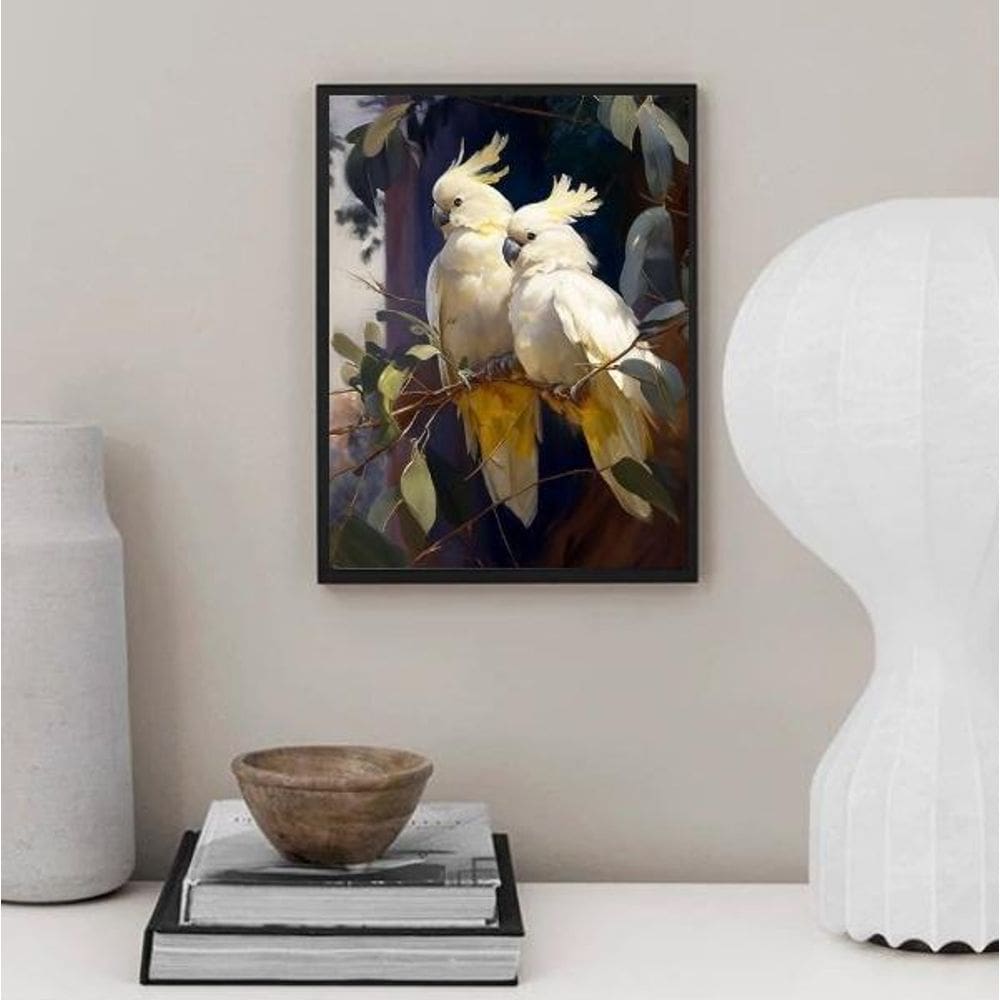 Quadro Decorativo Casal De Cacatuas 24X18Cm