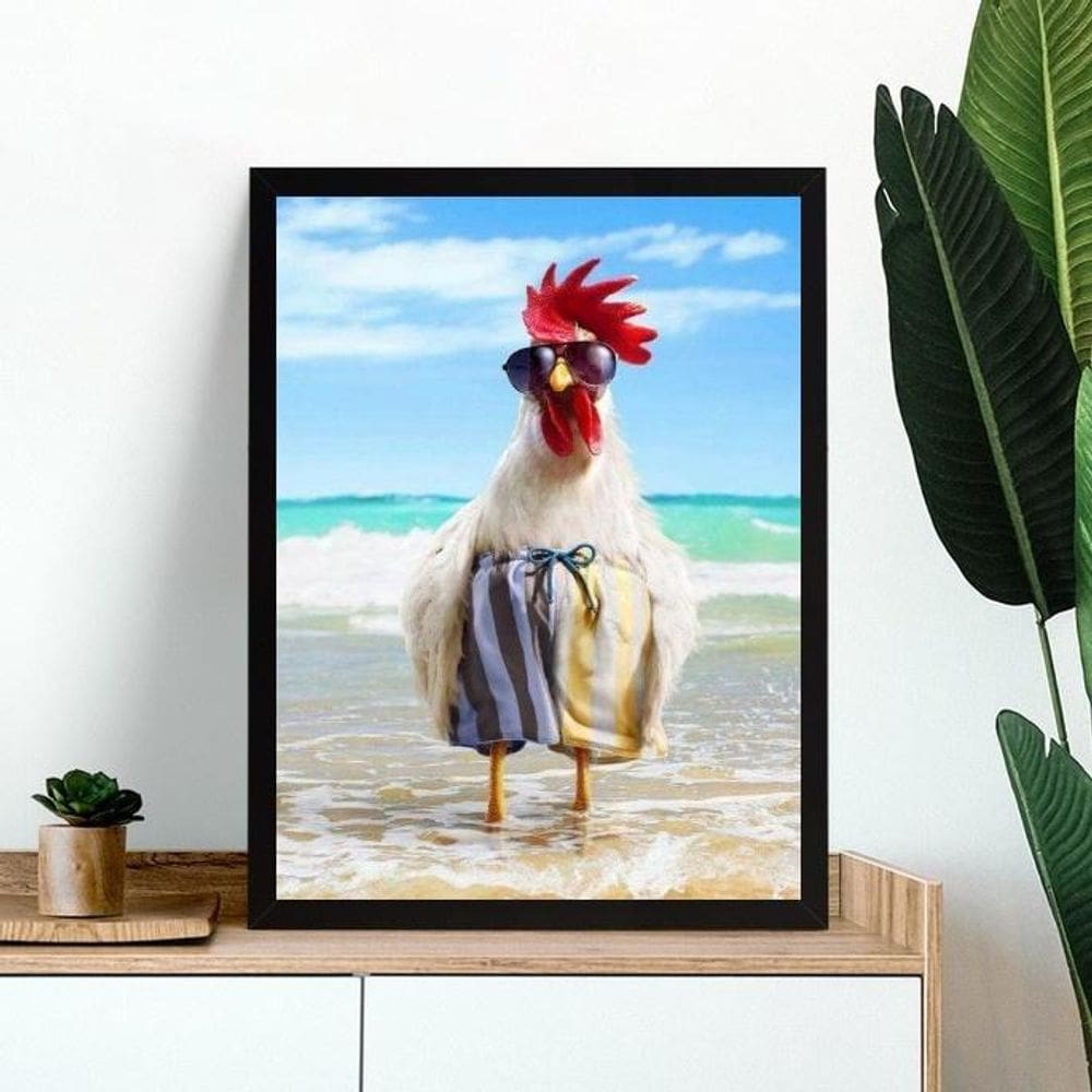 Quadro Decorativo Galo Na Praia 45X34Cm