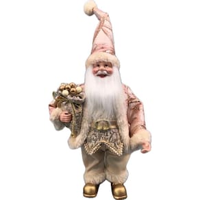Papai Noel Pequeno Rosa/Gold Decoração Natal 30Cm
