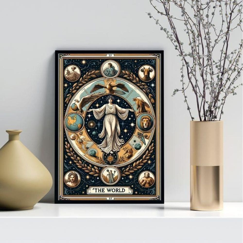 Quadro Carta Tarot Vintage - The World 45X34Cm