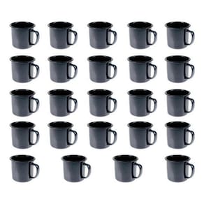 Caneca Esmaltada Retro 350Ml Preta Vintage Jogo 24 Peças