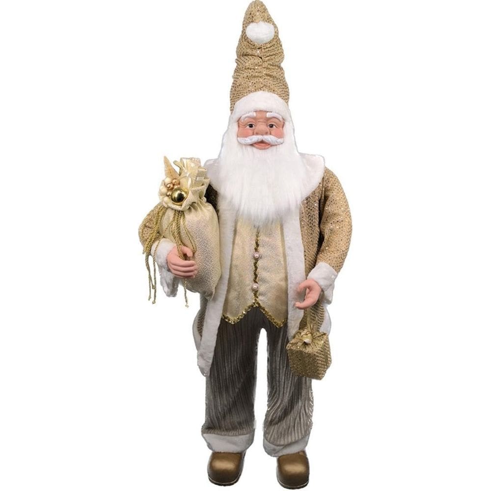 Papai Noel Gigante Gold De Tecido Decoração Natal Luxo 140Cm