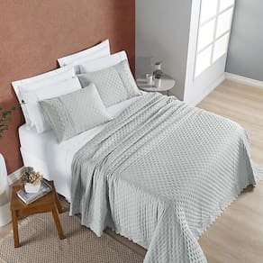 Colcha Cama Casal 3 Peças Bordado 200 Fios Cinza Geada