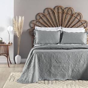 Colcha Cama Casal 3 Peça 200 Fios Matelada Angel Cinza Lunar