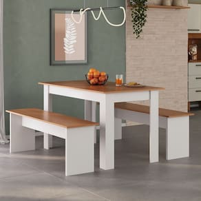 Conjunto Sala de Jantar 1 Mesa 135cm 2 Bancos Primor Branco
