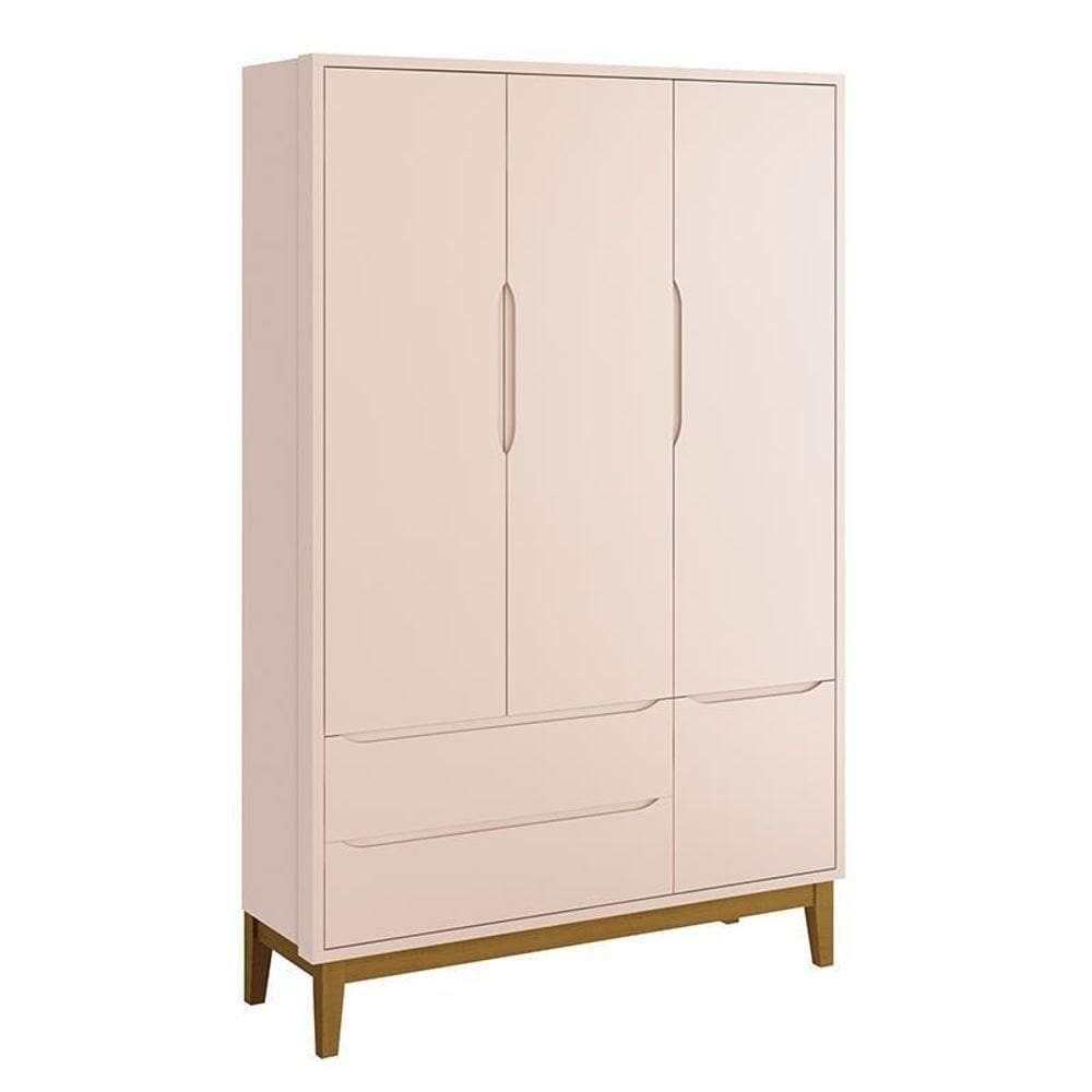 Guarda Roupa Infantil 3 Portas Classic Rosa Fosco Com Pés Amadeirado - Reller Móveis Rosa Fosco