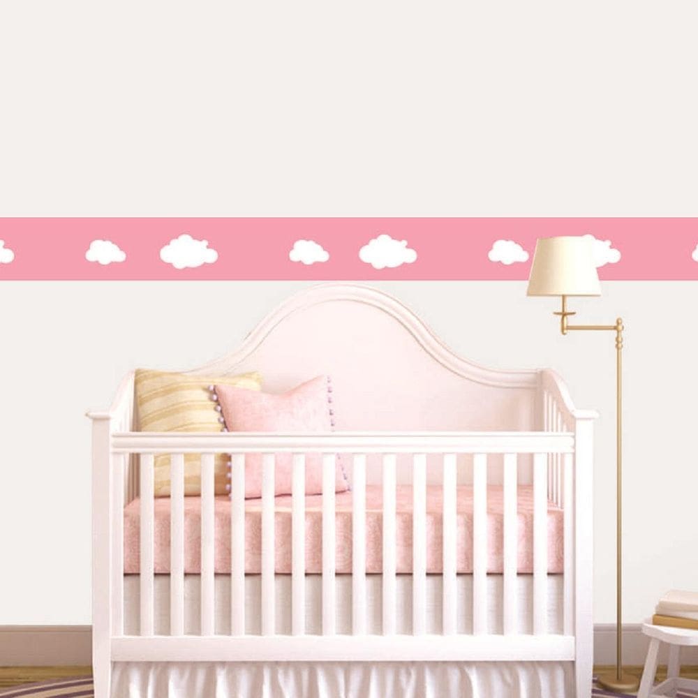 Faixa Decorativa Quarto Bebê Infantil Nuvens Rosa 6M