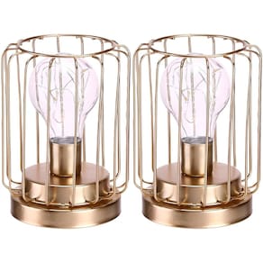 Kit 2 Abajur De Mesa Geométrico Metal Dourado Lâmpada LED