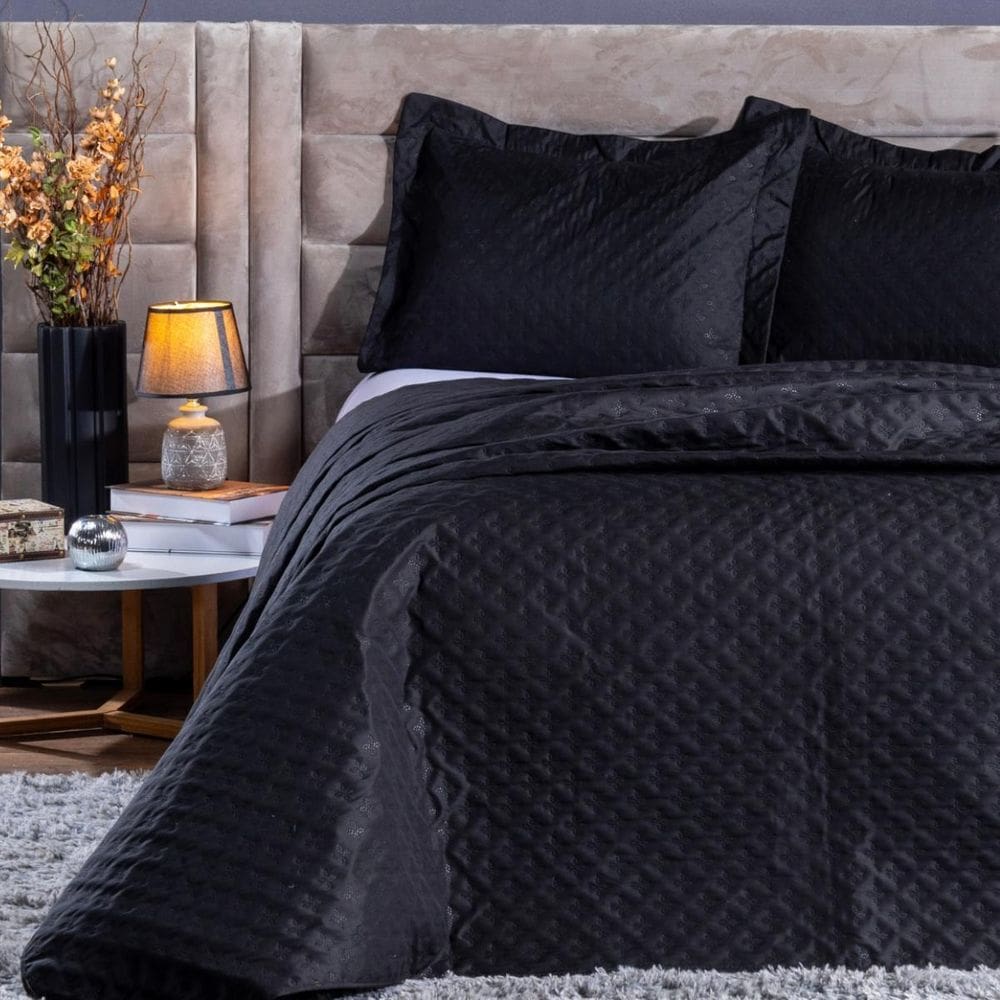 Kit Colcha Cobre Leito Queen Size 3 Peças 200 Fios Preto