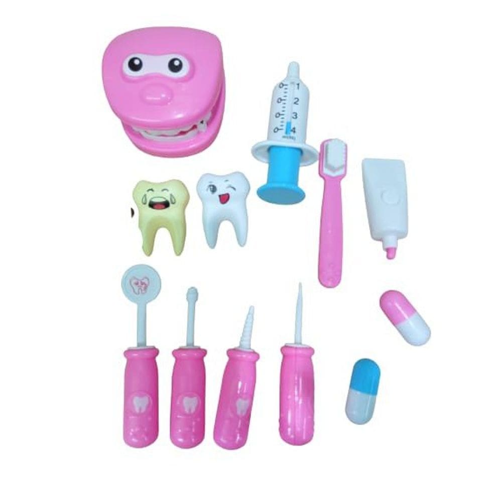 Kit Dentista Infantil Rosa Brinquedo Odontologia 12 Peças