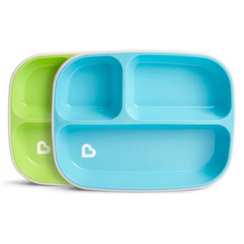 Kit 2 Pratos Infantil com Divisória Splash Azul Munchkin Divertido e Prático