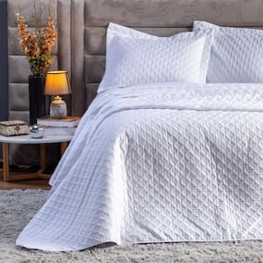 Colcha Cobre Leito Casal King Size 3 Peças 200 Fios Branco