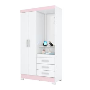 Guarda Roupa Solteiro B64 2 Portas e 3 Gavetas Cor Flex Branco ou Branco/Rosa - Briz