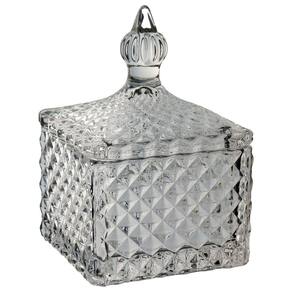 POTICHE DECORATIVO BOMBONIERE QUADRADO HOME&CO COM TAMPA VIDRO 11x8x8cm TRANSPARENTE