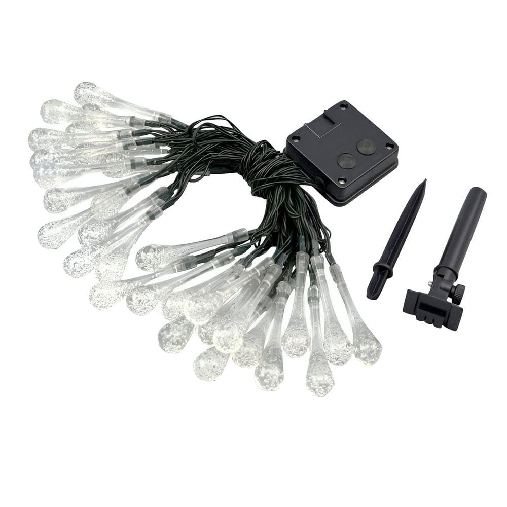 Cordão De Lâmpadas LEDs Solar Luzes Gotas De Água Branco 5m