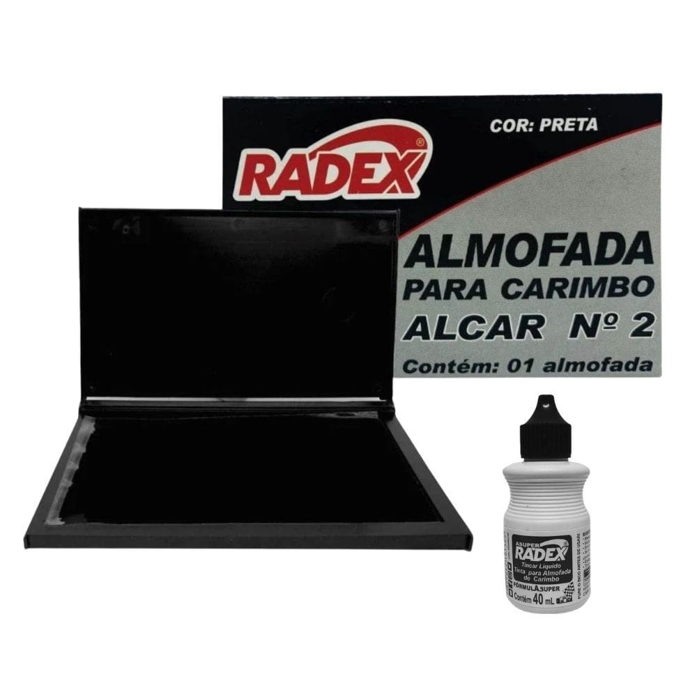 Kit 01 Almofada Carimbeira Carimbo N.2 Pequena Recarregável + Refil de Tinta 40ml RADEX (Escolha a Cor)