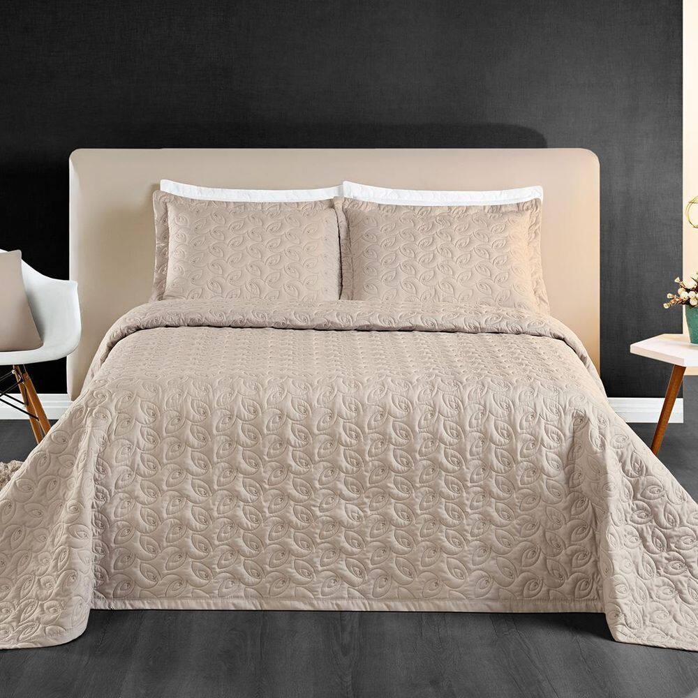 Colcha Cobre Leito Queen Size 3 Peças Ágata 200 Fios Cáqui