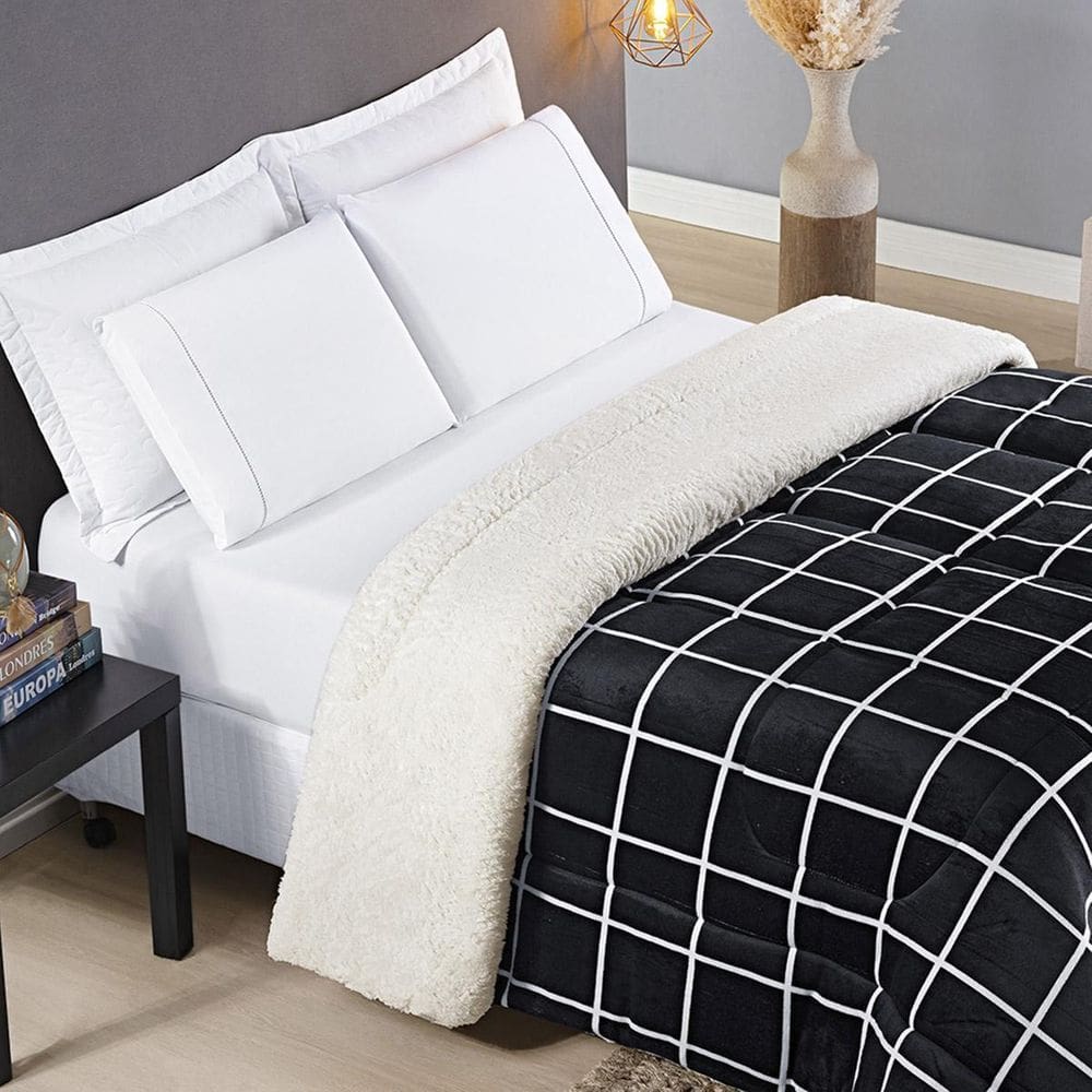 Coberdrom Austin Solteiro Edredom Cobertor Fleece Preto