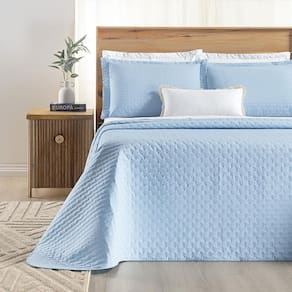 Colcha Cama Queen 3 Peças Bordado 200 Fios Verity Azul Céu
