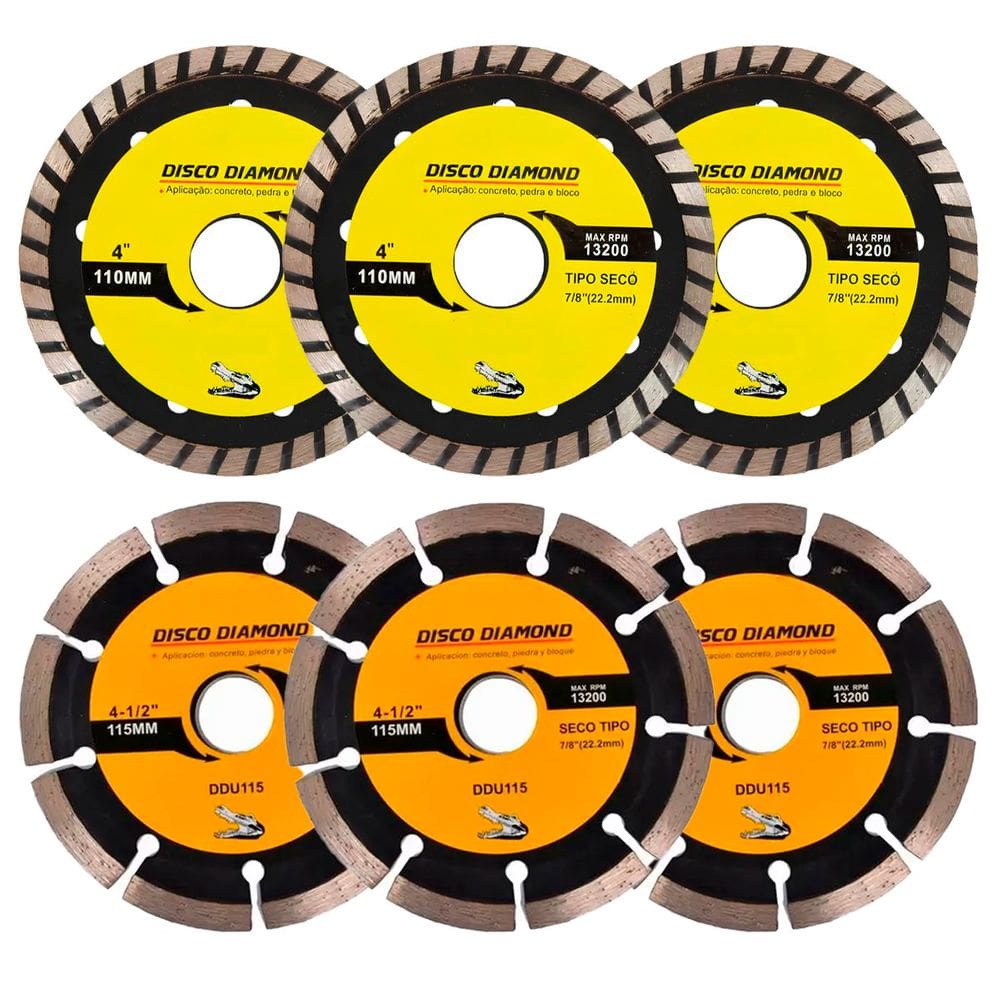 Kit 6 Disco Serra Circular 115mm/100mm Concreto Mármore
