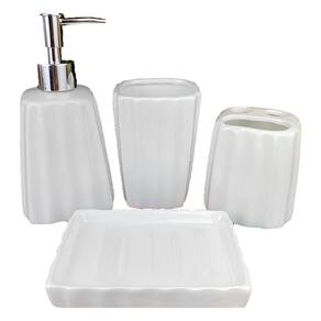 Kit 4Pçs Banheiro Lavabo Luxo Modelagem 3D Cerâmica Branco
