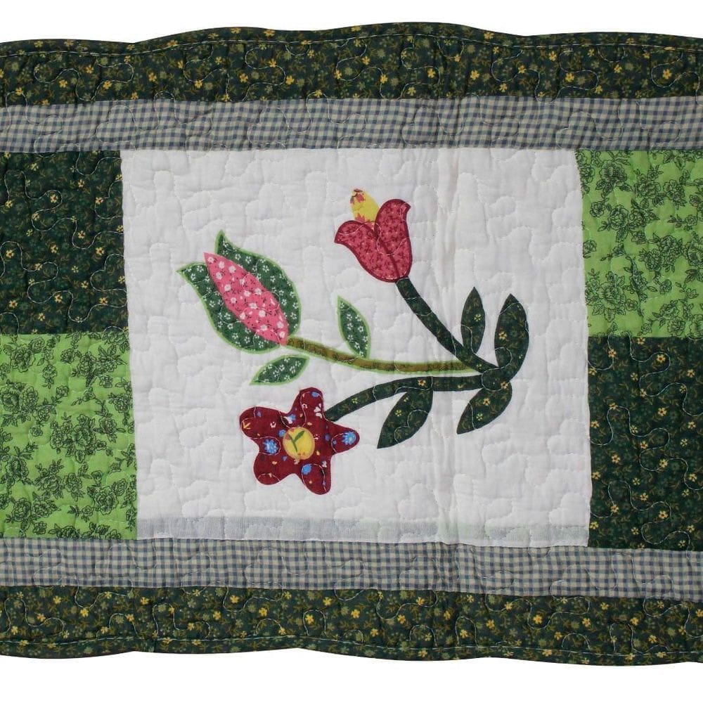 Tapete Patchwork Verde Cozinha Quarto Flores Coloridas 100% Algodão 2,40m x 41cm