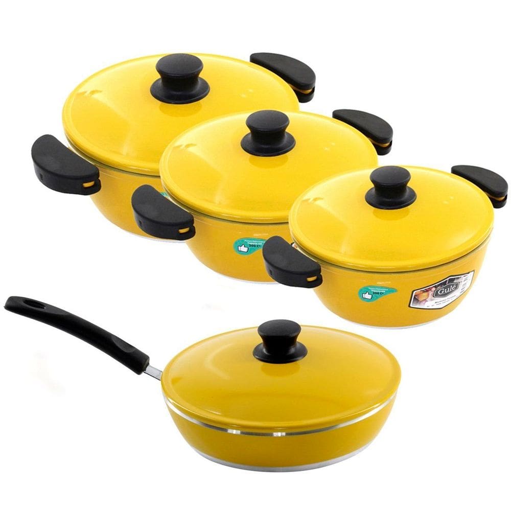 Kit 3 Panelas + Frigideira Gulê Alumínio 4 Peças Amarelo