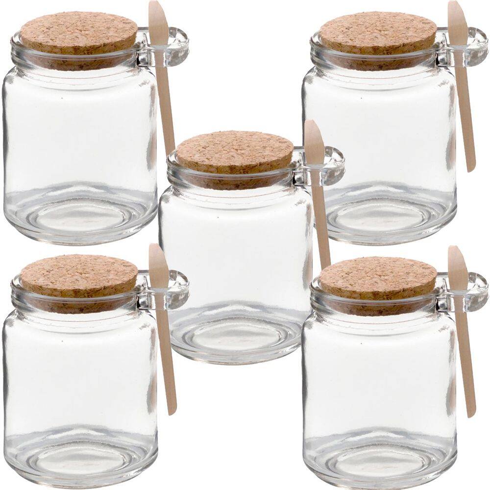 Kit 5 Pote Vidro Borossilicato 240ml Colher De Madeira Rolha