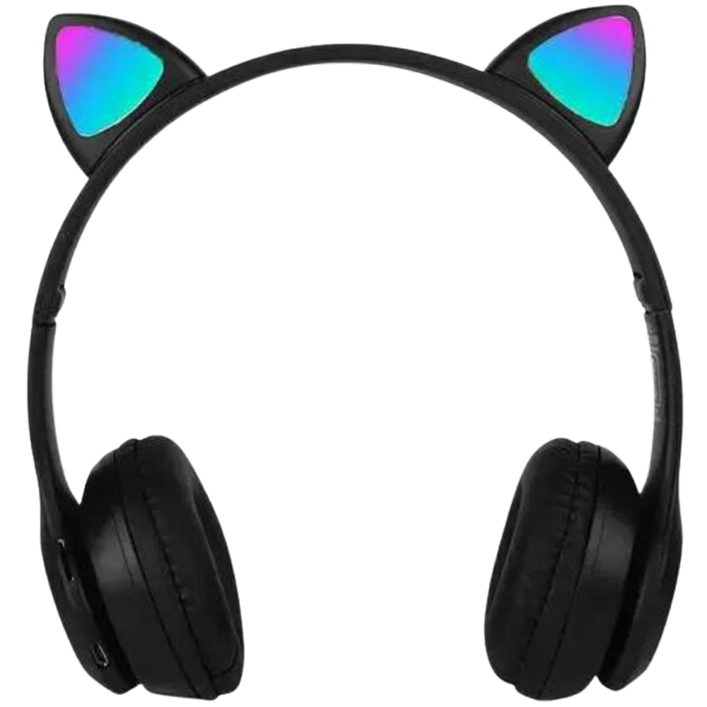 Fone Bluetooth Orelha De Gato Led Colorido Infantil (PRETO)